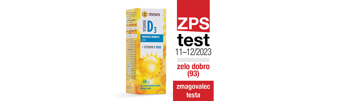 Zmagovalec ZPS testa prehranskih dopolnil z vitaminom D je Medexovo pršilo D3 1000